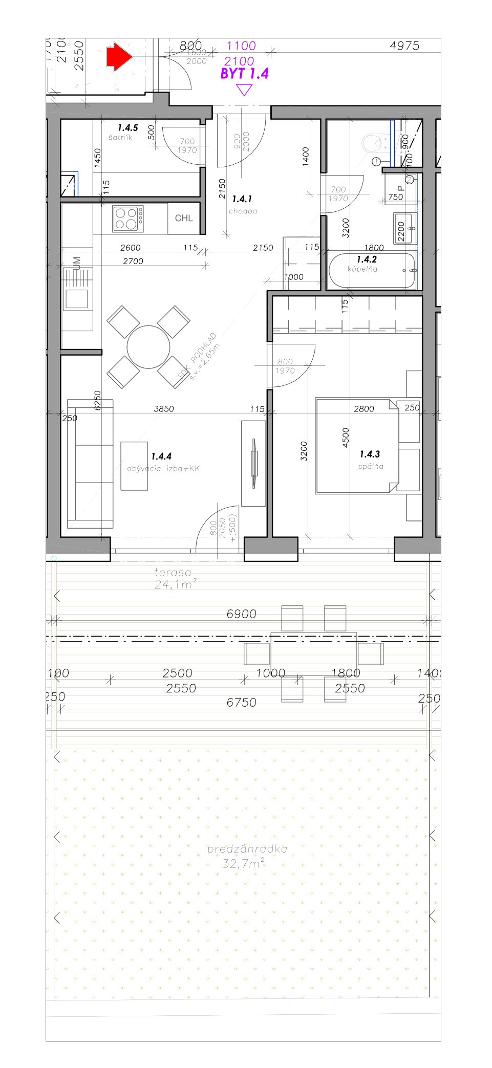 Rezidencia Kyjevská, Levice - byt 1.4